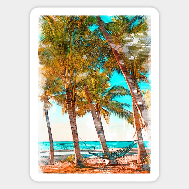 Summer Hammock Beach Chilling Coconut Trees Sticker by ColortrixArt